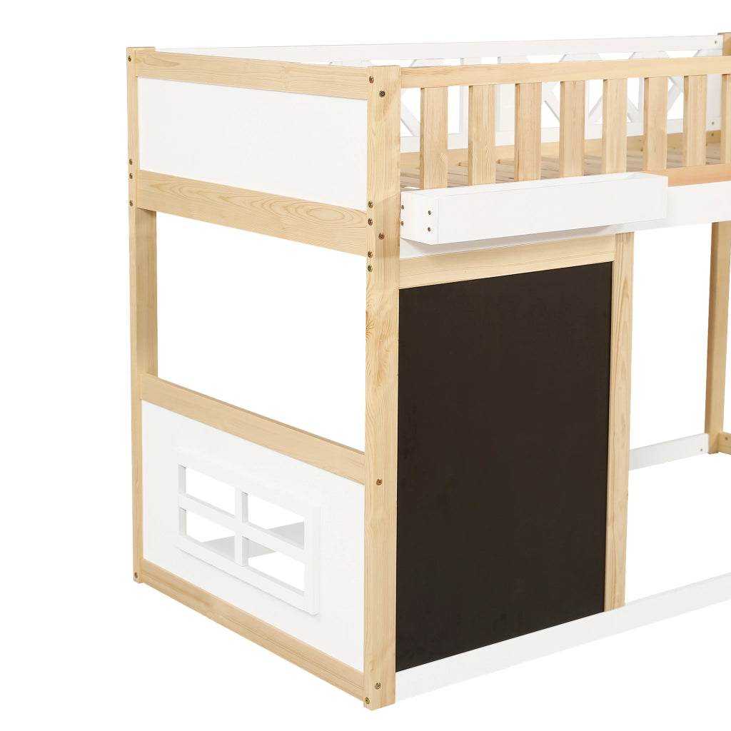 LETTO A CASTELLO PER BAMBINI 90x200 cm, Legno e MDF, Bianco/Naturale