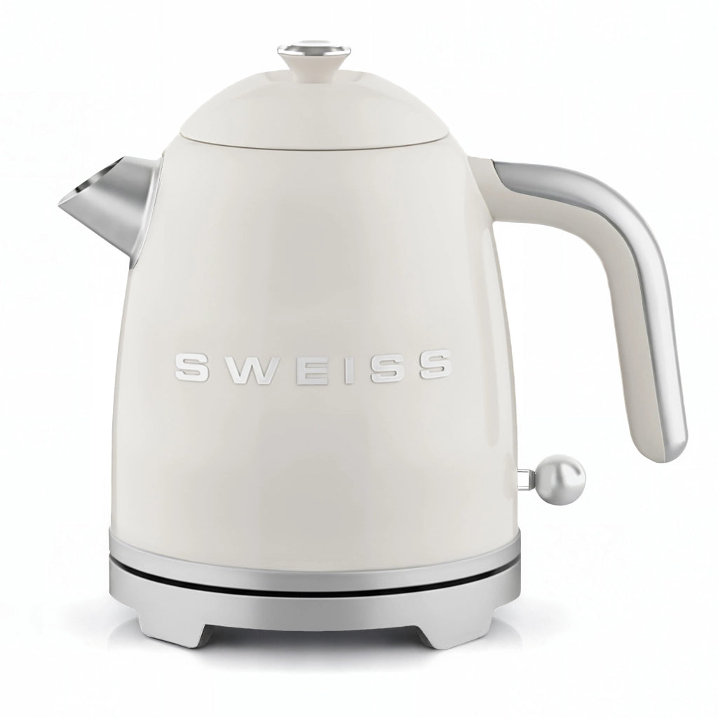 Bollitore elettrico vintage KTS8, 1 L, acciaio inox, 1200 W,Base girevole a 360°, Beige