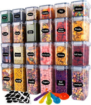 Set di 20 contenitori in plastica a chiusura ermetica, set di contenitori per organizzare la cucina per spaghetti, muesli, farina, cornflakes (2,8 l, 2 l, 1,4 l, 0,8 l, 0,52 l)