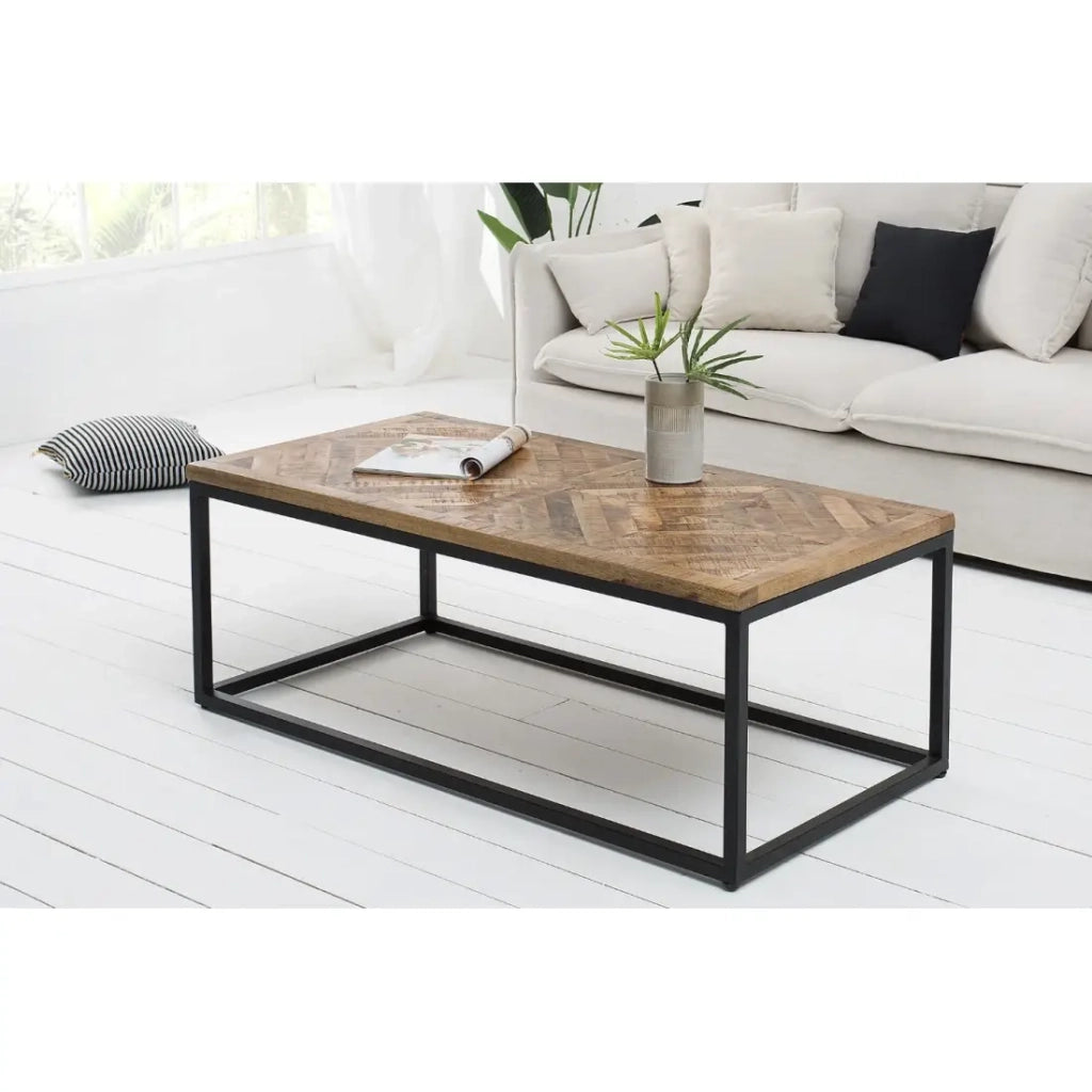 Tavolino basso ZAREL 100 cm in legno di mango massiccio e metallo nero stile industriale