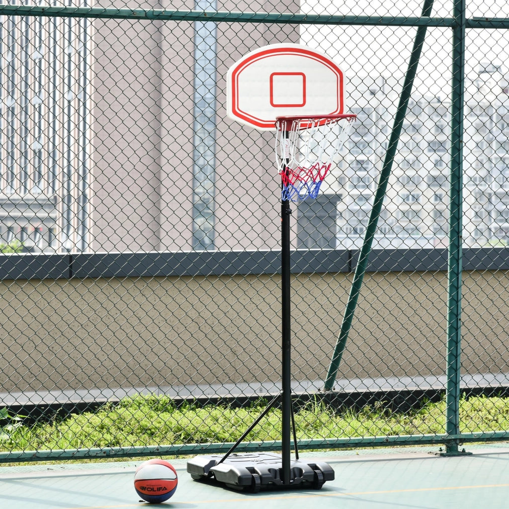 EasyComfort Canestro Basket da Interno ed Esterno Portatile con Altezza Regolabile 5 Livelli 175-215cm, Canestro da Basket con Ruote, Struttura Metallo e Base Riempibile, Tabellone PE