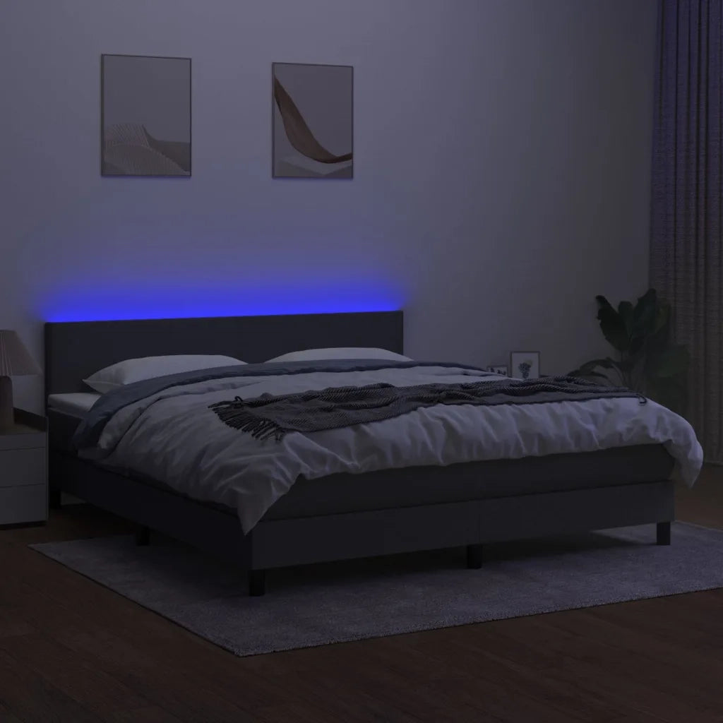 Letto a Molle Materasso e LED Grigio Scuro 160x200cm in Tessuto cod mxl 38214