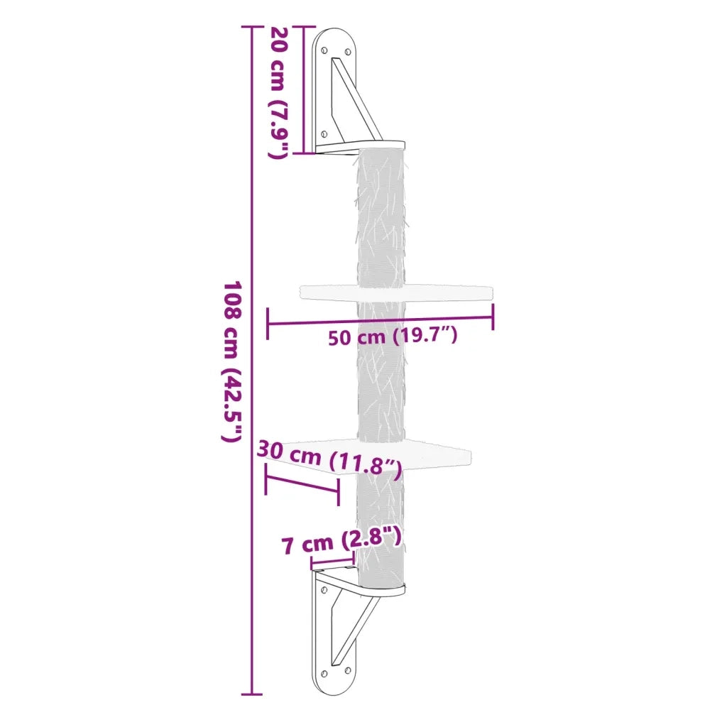 vidaXL Albero per Gatti con Tiragraffi a Parete Grigio Chiaro 108 cm