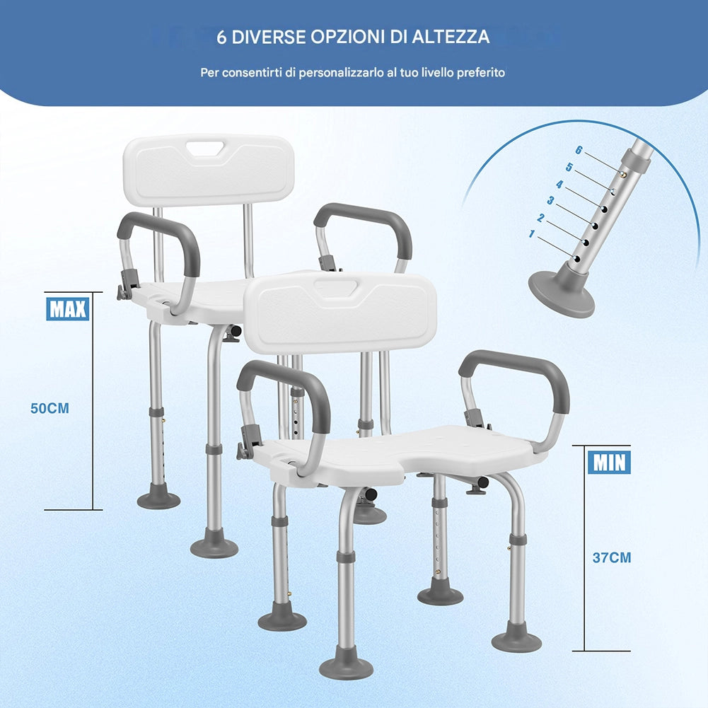 Sedia da Doccia in Alluminio e HDPE Sedile da Bagno Altezza Regolabile 70-83cm