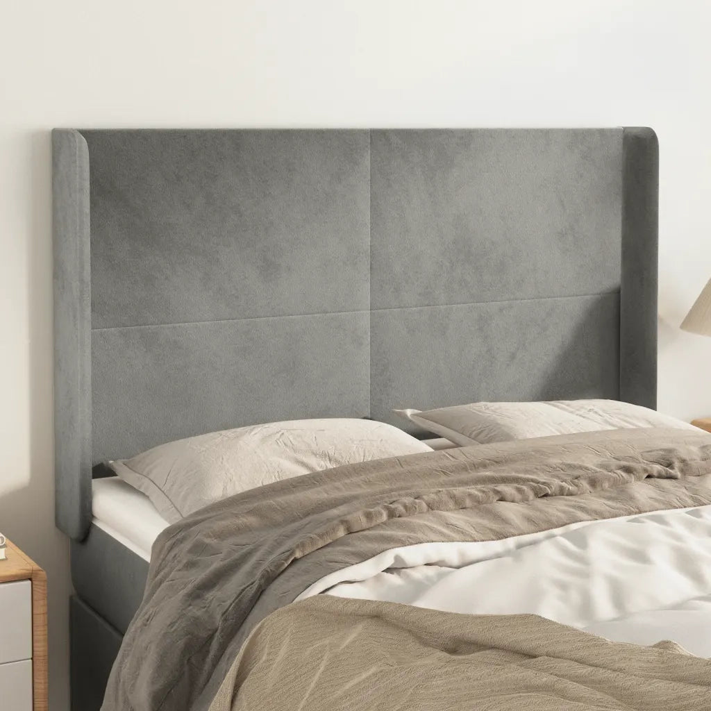 Testiera | Testata ad Orecchio Grigio Chiaro 147x16x118/128 cm in Velluto