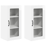 Set di 2 pratici pensili da cucina 40 x 31 x 80 cm stile moderno minimalista in legno composito bianco lucido 02_0054013