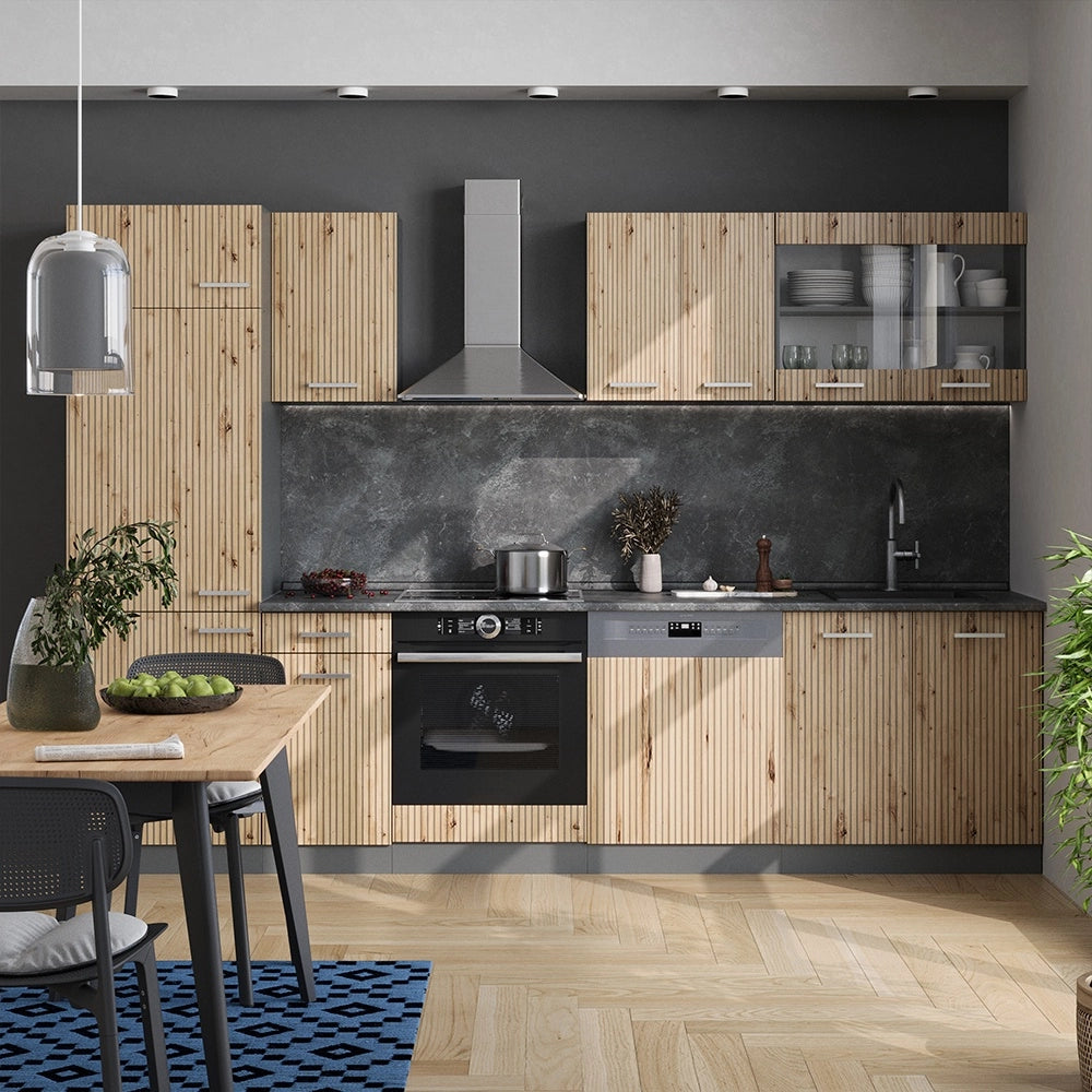 Cucina componibile R-Line Rovere artigianale/Antracite 300 cm, PL Antracite Vicco