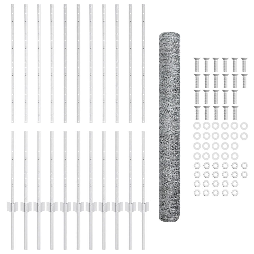 Set di Recinzione da Giardino Set di 2 Acciaio Zincato 25 x 1.2 m