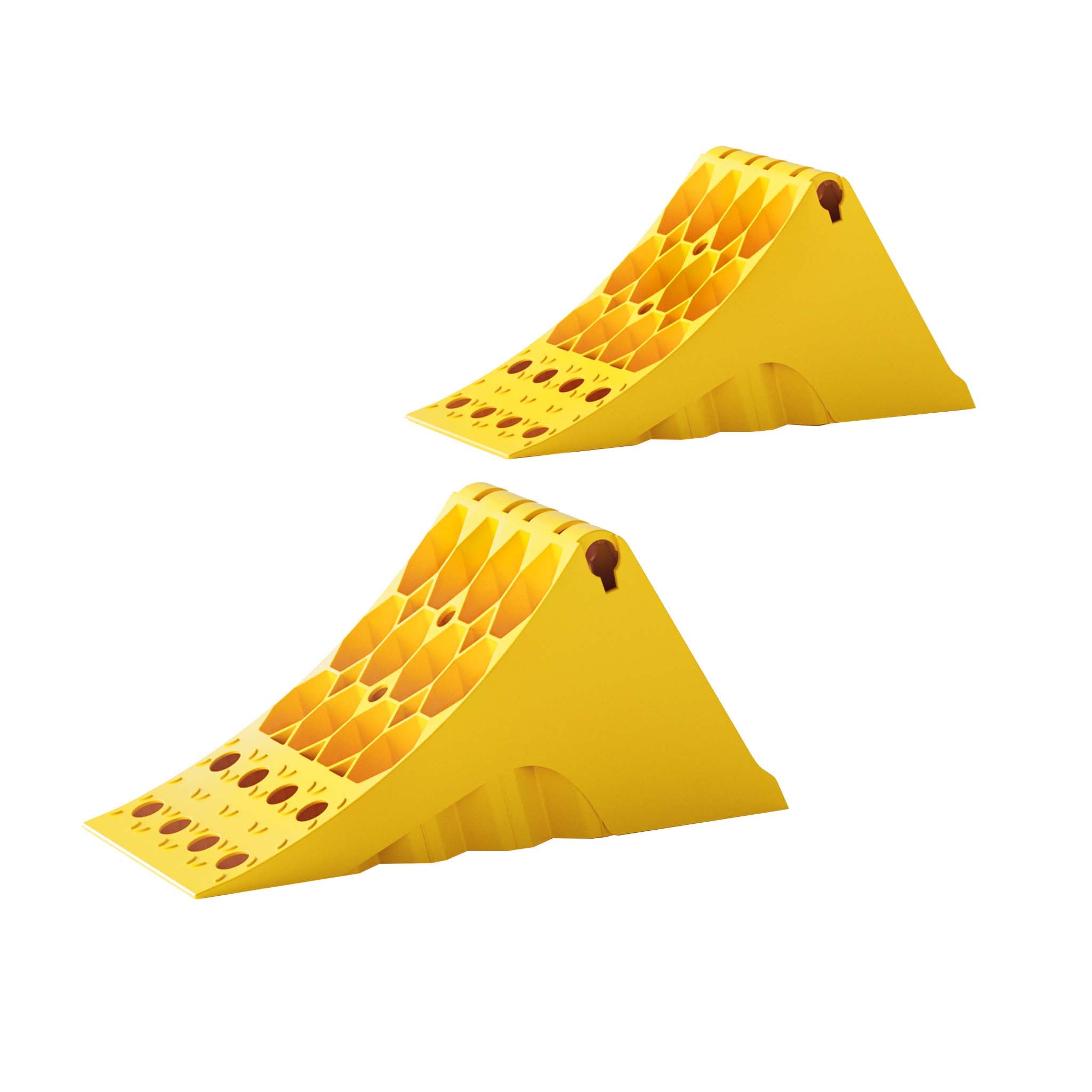 Cunei fermaruota, set di 2 cunei per ruote, capacità 6,5 t/coppia, per autocarri e rimorchi, con piastra dentellata in metallo