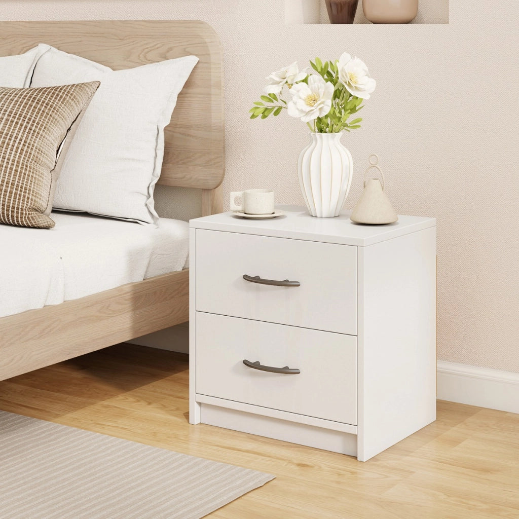 Comodino a 2 cassetti in legno con ripiano-Tavolino da notte compatto da pavimento per soggiorno camera da letto Bianco