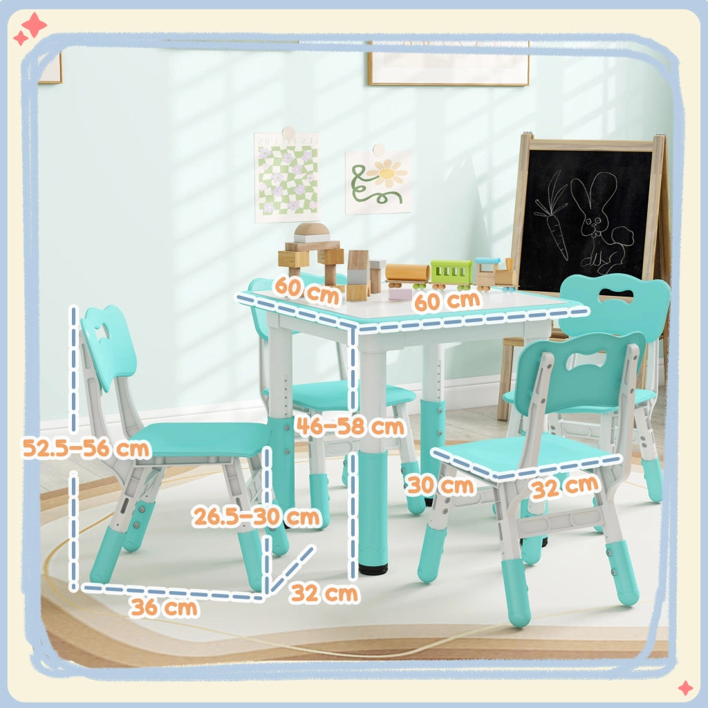 Set Tavolo e Sedie per Bambini 5pz ¨C zephmum ¨C Verde, 60x60x46-58 cm