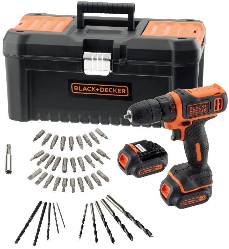 Black+Decker TRAPANO AVVITATORE BDCDD121BKA-QW 10,8V 2 batterie 1,5 Ah valig.+40 acc.