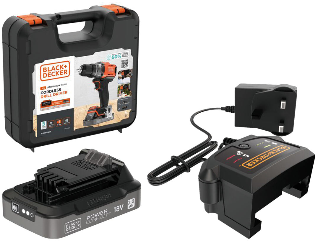 Black+Decker TRAPANO AVVITATORE A BATTERIA BCD382D2XK-QW 18 V 2 batterie 2,0 Ah