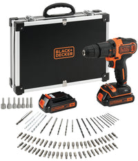 Black+Decker TRAPANO AVVITATORE A PERCUSSIONE BDCHD18BAFC-QW 18V 2 batterie 1,5 Ah + 80 accessori