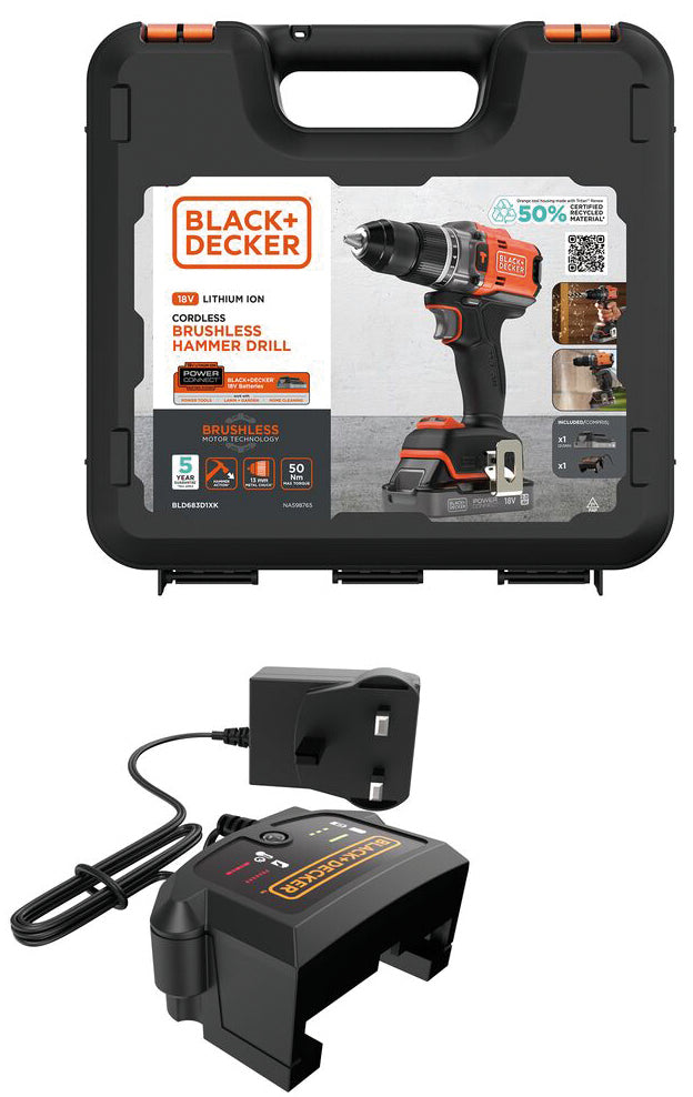 Black+Decker TRAPANO AVVITATORE A PERCUSSIONE BLD683D1XK-QW BRUSHLESS 18V 1 batteria 2,0 Ah