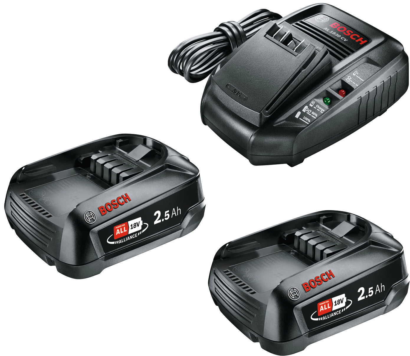 Bosch 2 BATTERIE 18V 2,5 Ah + CARICABATTERIA AL 1830 CV