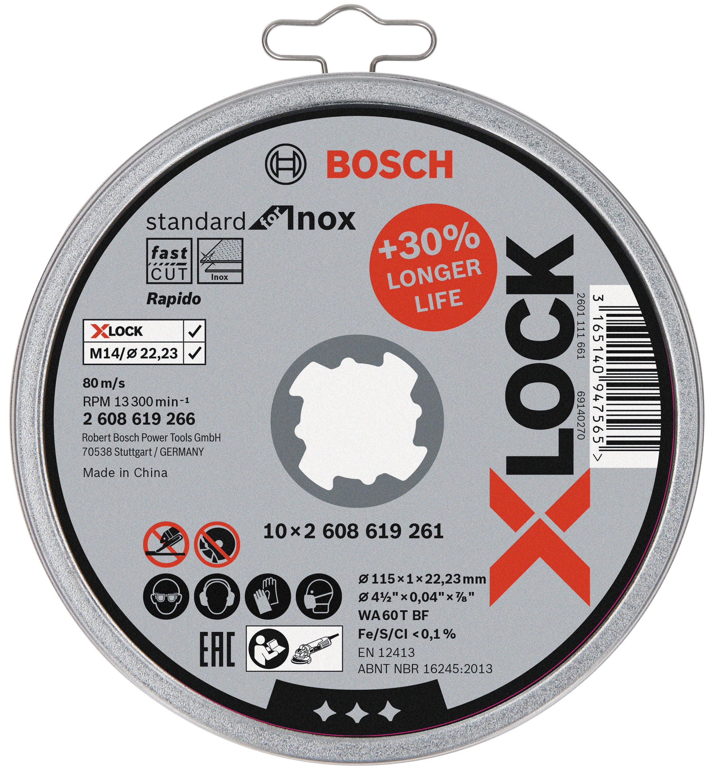 Bosch BOX DISCHI ABRASIVI X-LOCK 10 PZ. per inox Ø mm. 115x1,0x22,23