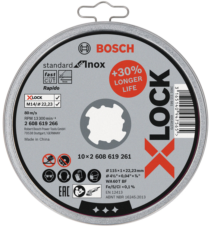 Bosch BOX DISCHI ABRASIVI X-LOCK 10 PZ. per inox Ø mm. 115x1,0x22,23