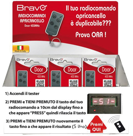 Bravo RADIOCOMANDO APRICANCELLO DOORX Codice fisso  Frequenza 433 MHz Display 22 pz.