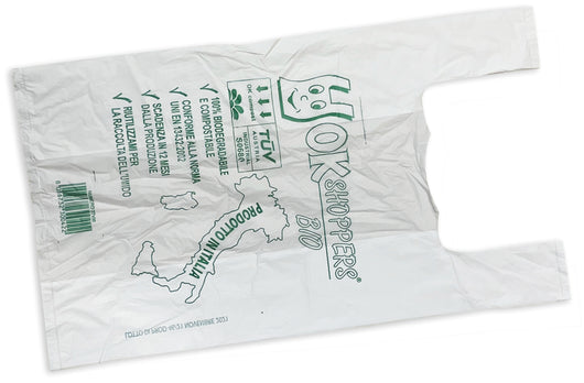 BUSTA SHOPPER BIODEGRADABILE 500 PZ cm. 27+8+8x50 h - gr. 6,5