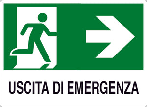 CARTELLO SEGNALETICO USCITA DI EMERGENZA DESTRA  cm. 30x20 10.00 pz