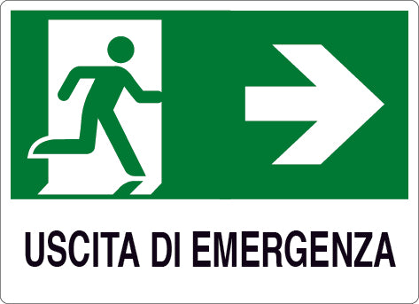 CARTELLO SEGNALETICO USCITA DI EMERGENZA DESTRA  cm. 30x20 10.00 pz