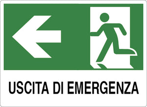 CARTELLO SEGNALETICO USCITA DI EMERGENZA SINISTRA  cm. 30x20 10.00 pz