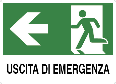 CARTELLO SEGNALETICO USCITA DI EMERGENZA SINISTRA  cm. 30x20 10.00 pz