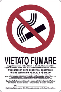 CARTELLO SEGNALETICO VIETATO FUMARE CON LEGGE  cm. 20x30 10.00 pz