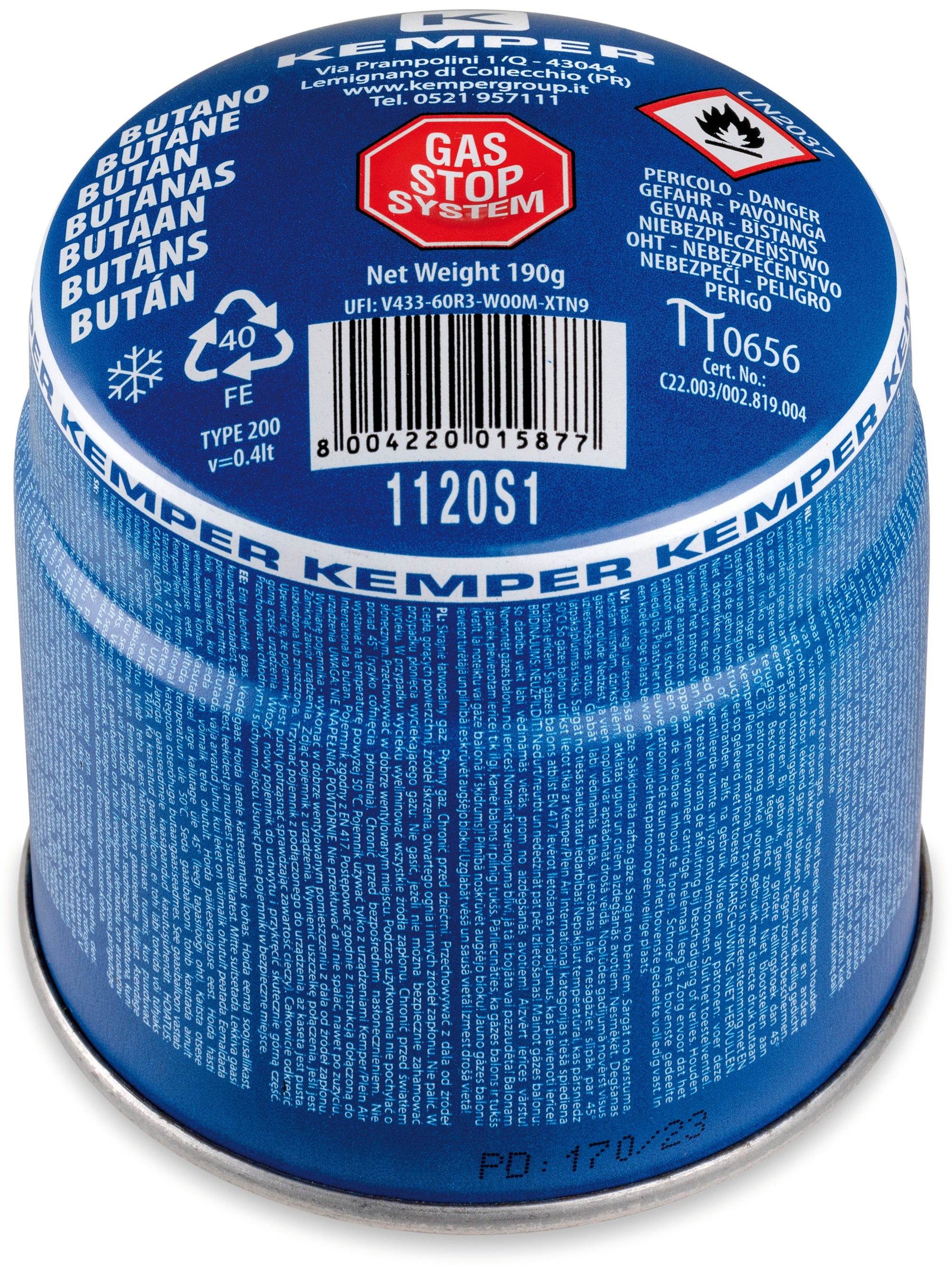 CARTUCCIA GAS TOP SAFE  gr. 190 (ml. 360) 36.00 pz