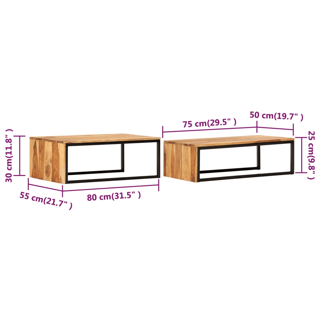 Tavolini Impilabili 2 pz in Legno Massello di Acacia 287331
