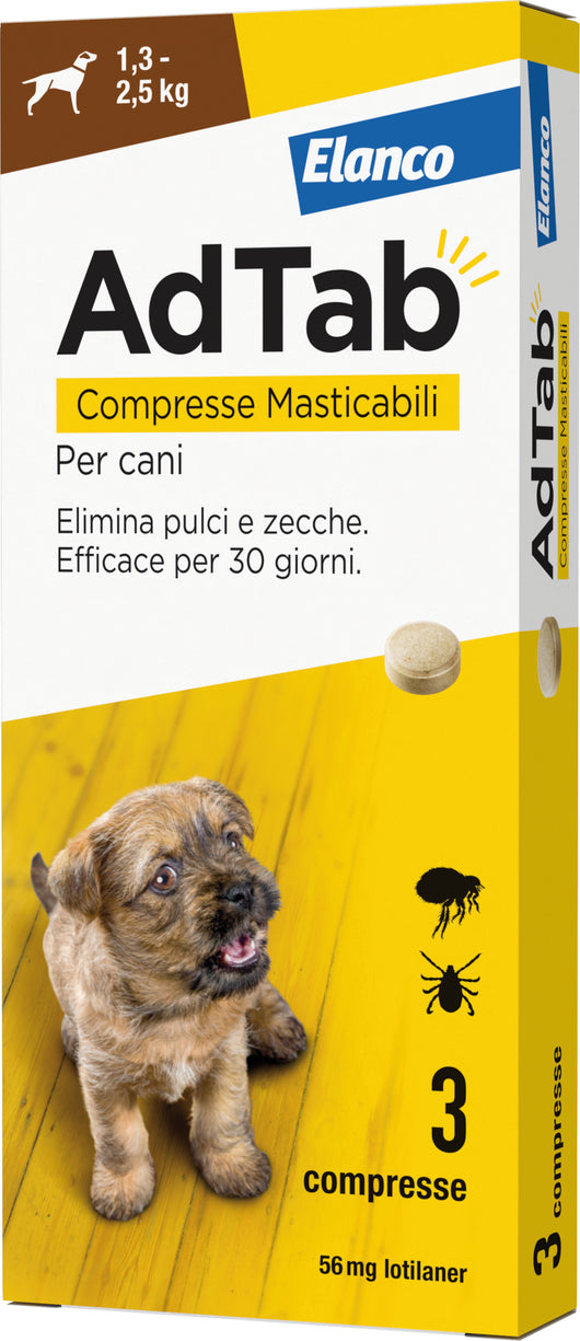 Elanco ANTIPARASSITARIO COMPRESSA MASTICABILE AdTab x cani  1,3÷2,5 kg. (cf. 3 compr. da 56,25 mg)