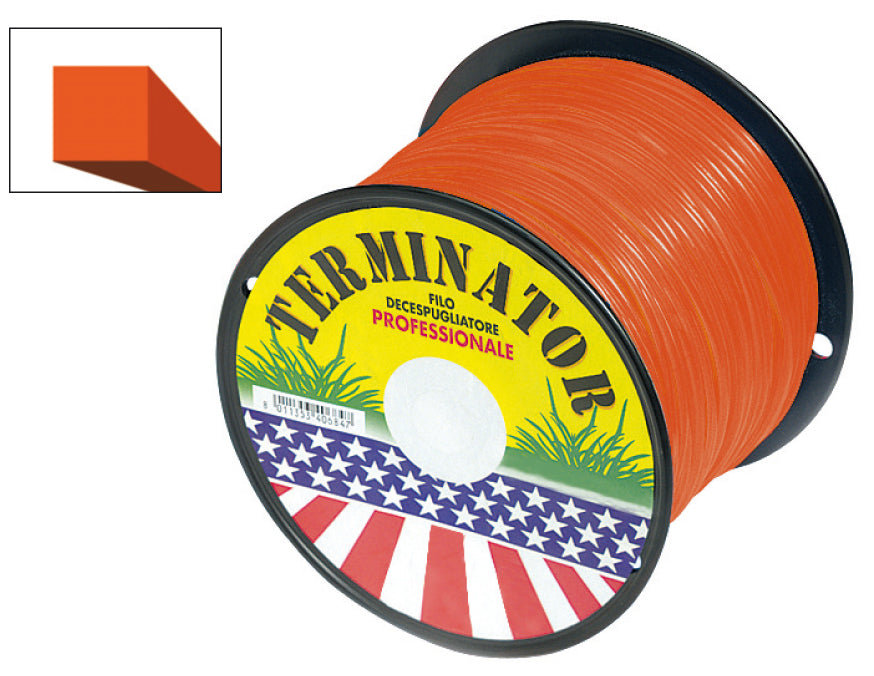 FILO QUADRATO PER DECESPUGLIATORE TERMINATOR Col. Arancio mm. 4,0x130 mt. (bobina kg. 2)