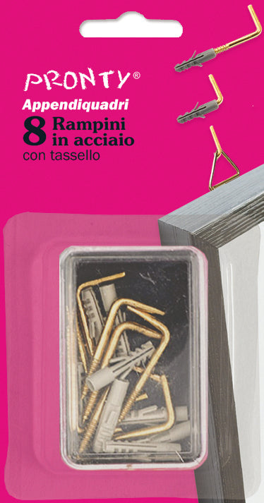 GANCETTO PER QUADRI AQ 8 ganci + 8 tasselli 12.00 confezioni