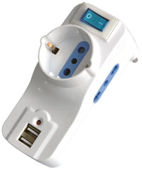 Globex ADATTATORE TRIPLO IN BLISTER 2P+T spina 16A/2 prese 10-16A+schuko c/interruttore+2 prese USB 5.00 pz