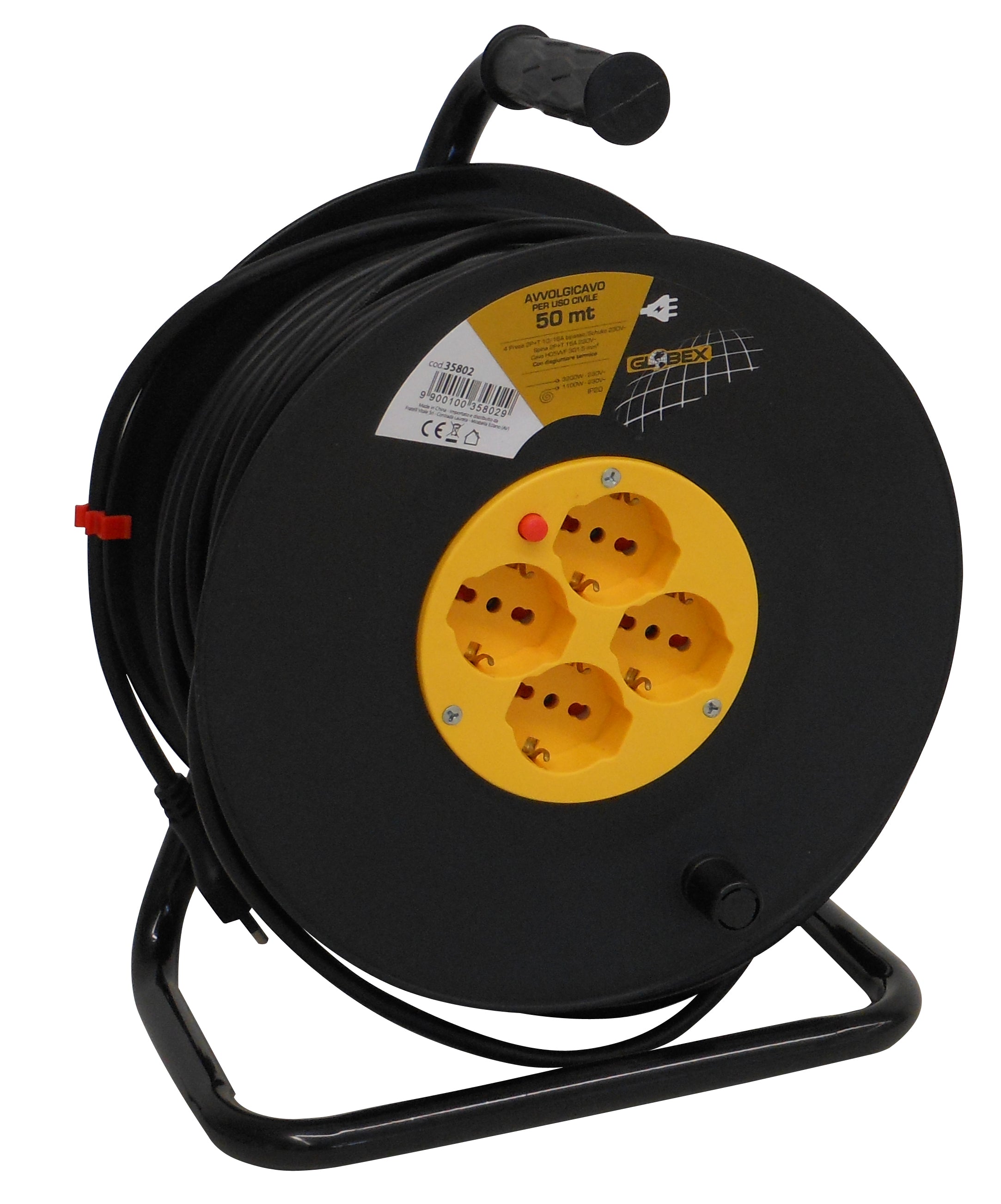 Globex AVVOLGICAVO ELETTRICO cavo mt. 50 spina 16A/4 prese 10/16A schuko