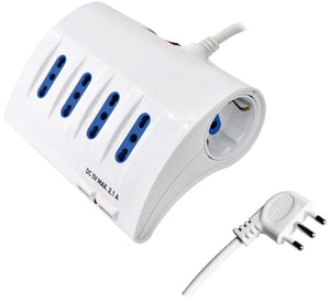 Globex MULTIPRESA DA SCRIVANIA CON INTERRUTTORE 6 posti (4 bipasso + 2 schuko) + 2 prese USB