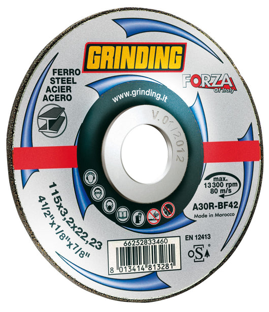 Grinding DISCO ABRASIVO CENTRO DEPRESSO FORZA per ferro Ø mm. 115x3,2x22,23 25.00 pz