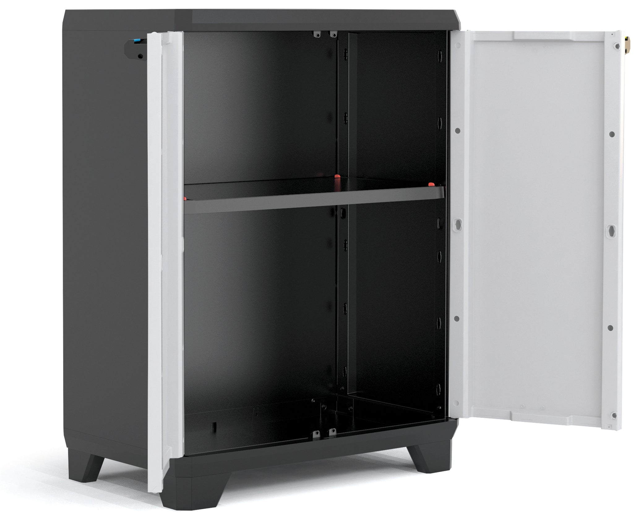 Armadio basso Linear in resina con ripiano regolabile colore grigio nero Keter