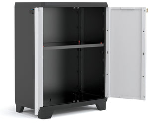 Armadio basso Linear in resina con ripiano regolabile colore grigio nero Keter