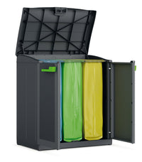 Pattumiera da esterno in resina con 3 scomparti apertura superiore e frontale Moby Compact Store antracite Keter