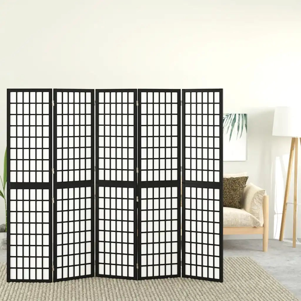 Divisorio Ambienti | Divider per stanze | Paravento Pieghevole 5 Pannelli Stile Giapponese 200x170cm Nero