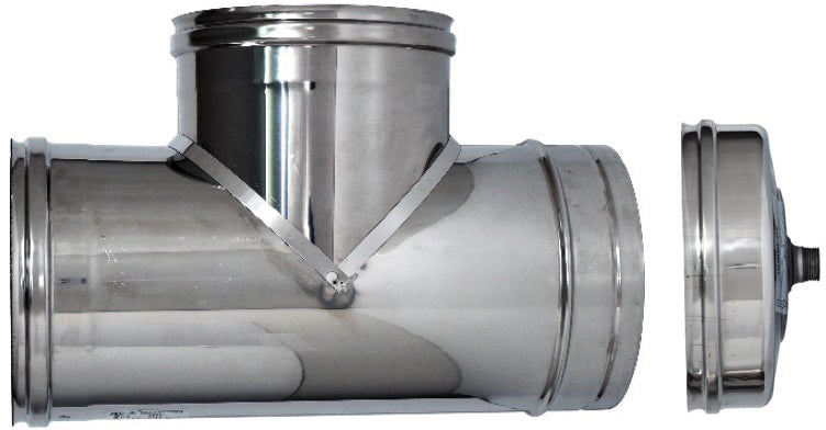 RACCORDO A T INOX AISI 316L PER STUFE + TAPPO Ø cm. 8