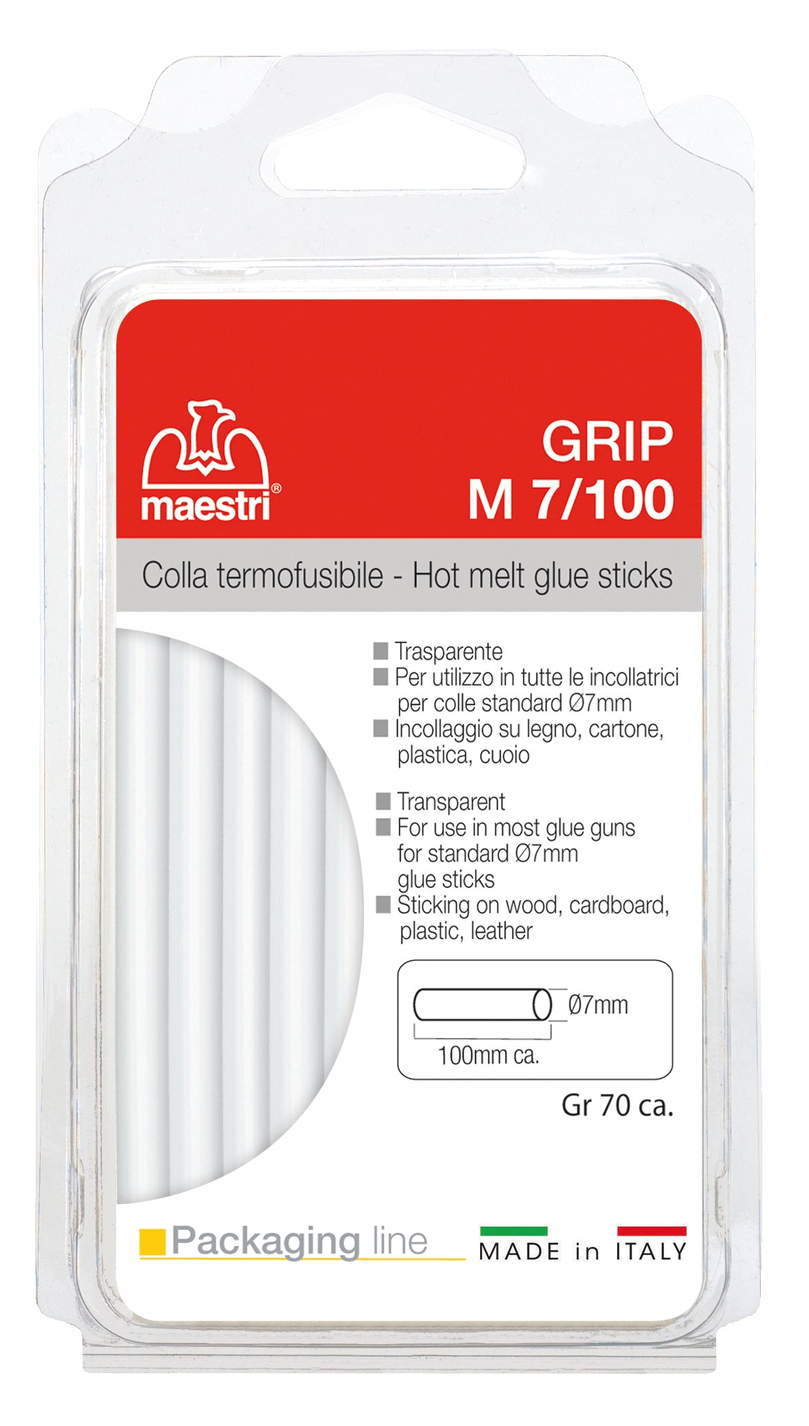 Romeo Maestri COLLA TRASPARENTE TERMOFUSIBILE IN STICK PER PISTOLA MINIGRIP 7H Ø 7x100 mm.  70 gr.