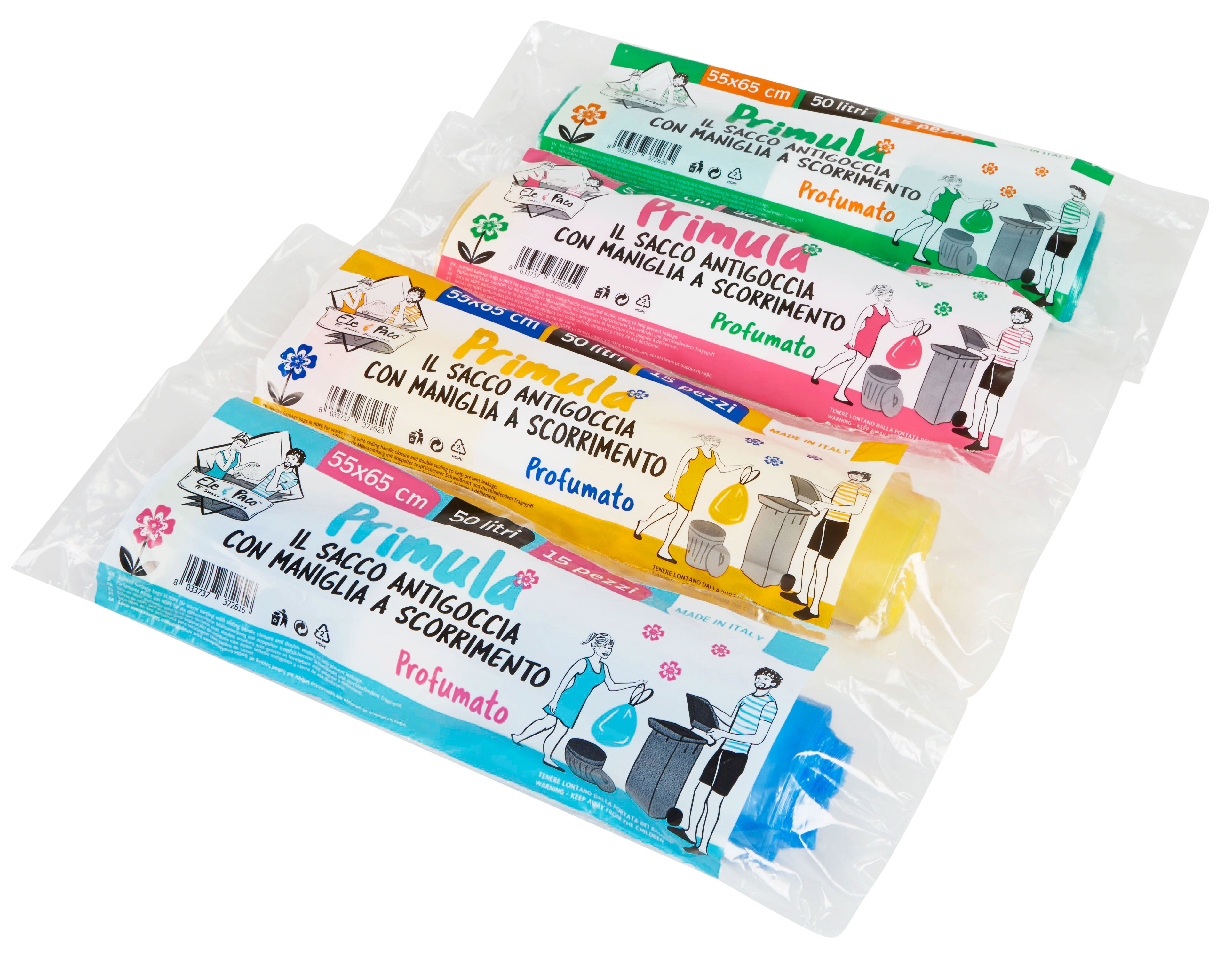 SACCO PER NETTEZZA URBANA PROFUMATO CON MANIGLIA cm. 55x 65 (rot. 15 pz) col. Azzurro 50.00 rotoli