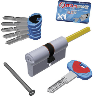 Securemme CILINDRO CROMO SATINATO EVOK1 CON CODOLO 5 chiavi mm. 65 (30+35)