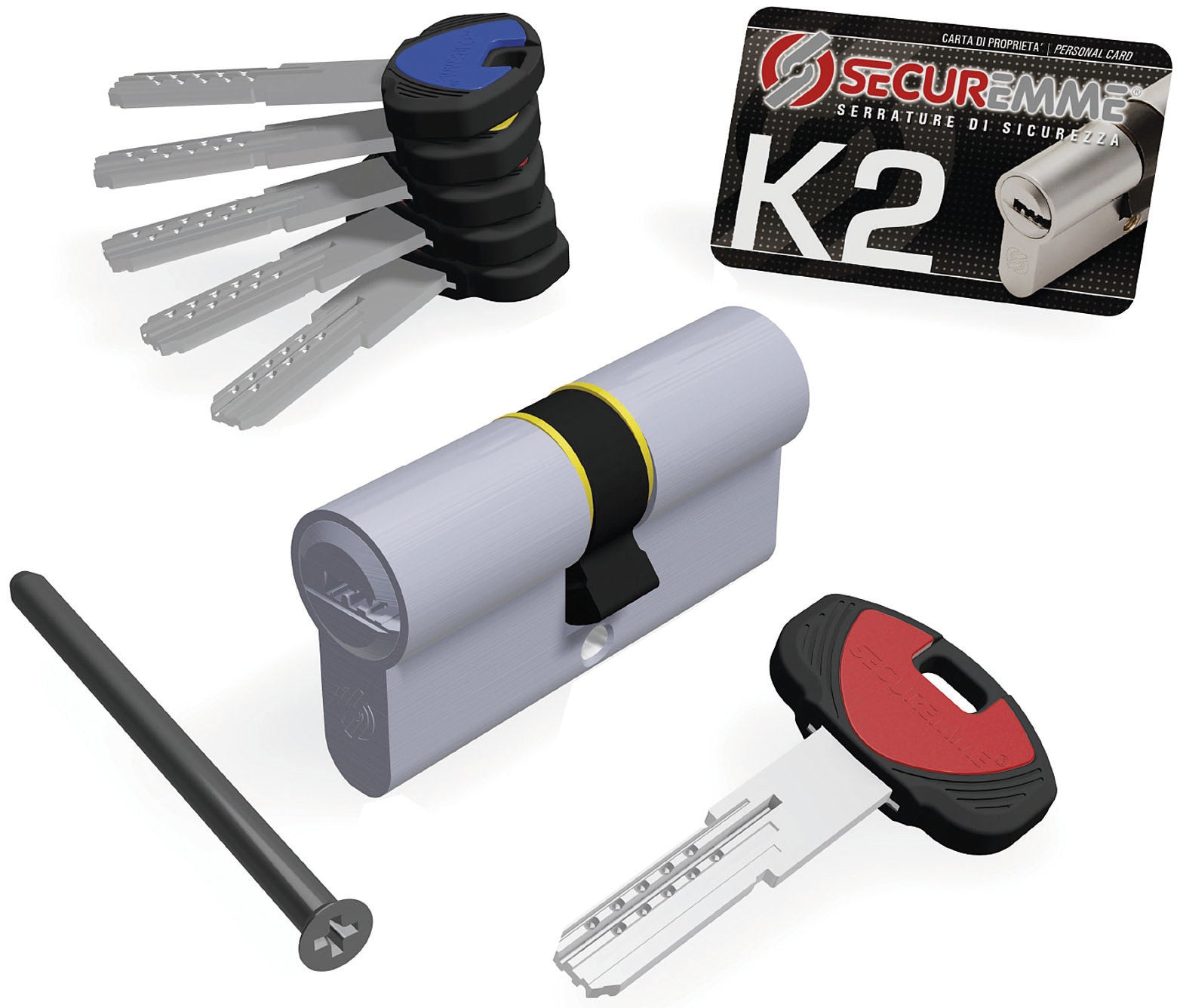 Securemme CILINDRO CROMO SATINATO K2 5 chiavi mm. 100 (40+60)