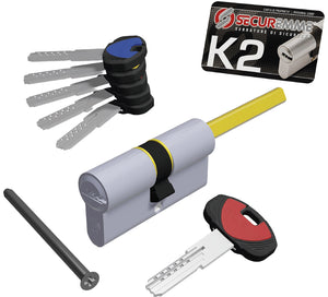 Securemme CILINDRO CROMO SATINATO K2 CON CODOLO 5 chiavi mm. 60 (30+30)