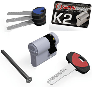 Securemme MEZZO CILINDRO CROMO SATINATO K2 3 chiavi mm. 40 (30+10)