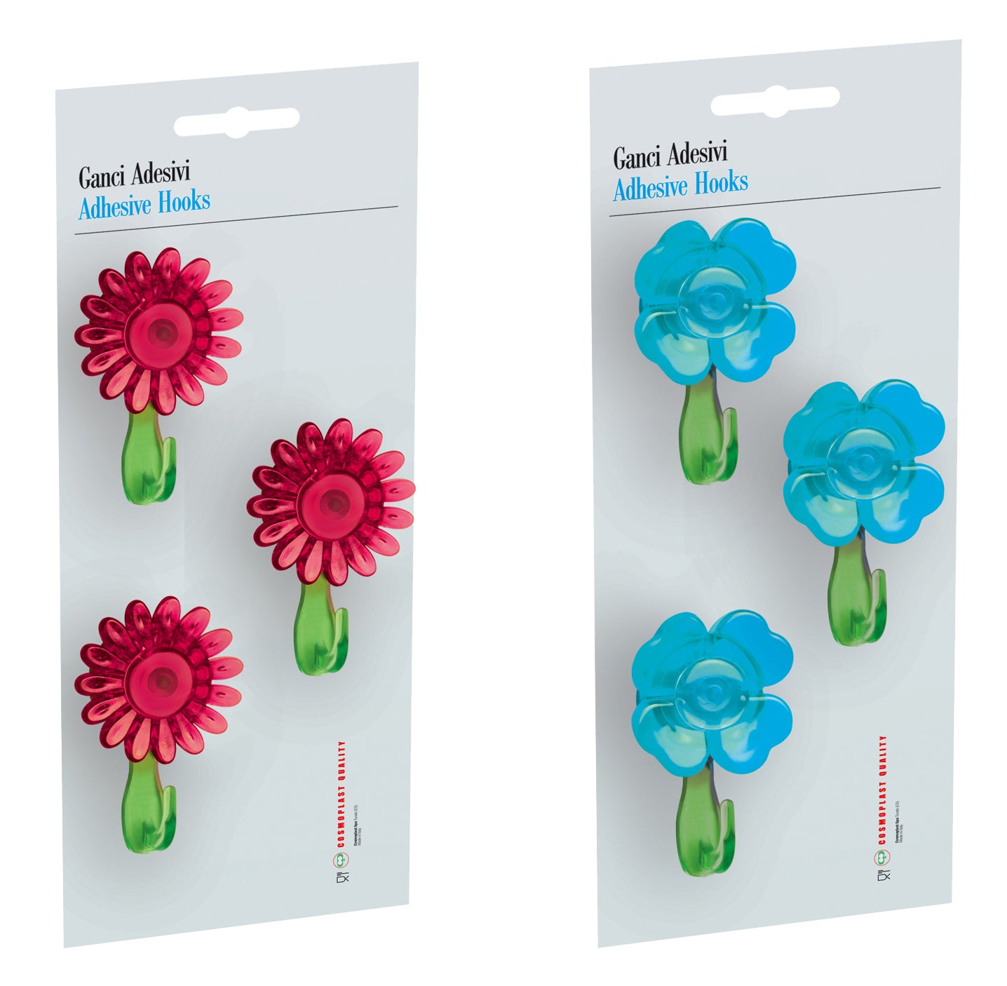 SET 3 GANCI ADESIVI AD 1 POSTO 3 PZ fantasia Quadrifoglio